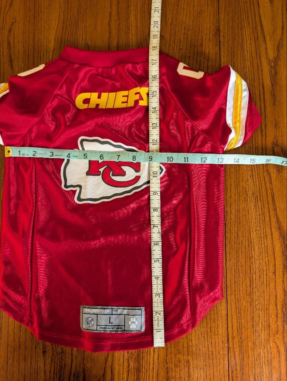 Kansas City Chiefs NFL Dog Jersey Costume Red Gold Size Lg